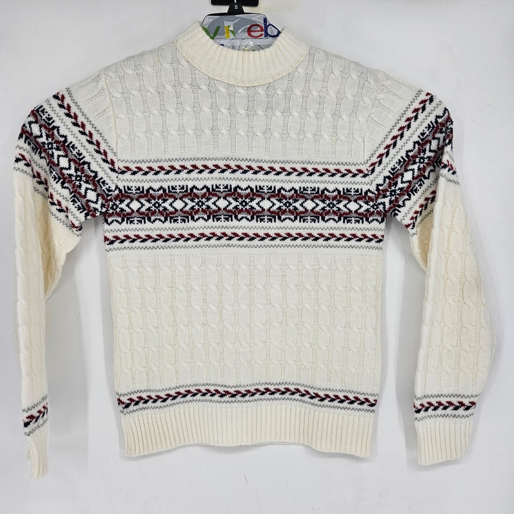 Vintage Lord Jeff Sweater‎ Mens Medium Knit Cream White Long Sleeve Acrylic